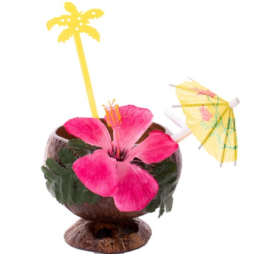 Luau coconut cup parasol - cup,, pick
